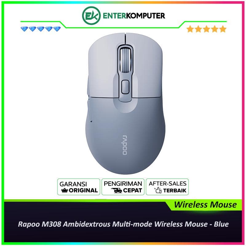 Rapoo M308 Ambidextrous Multi-mode Wireless Mouse - Blue - foto 1