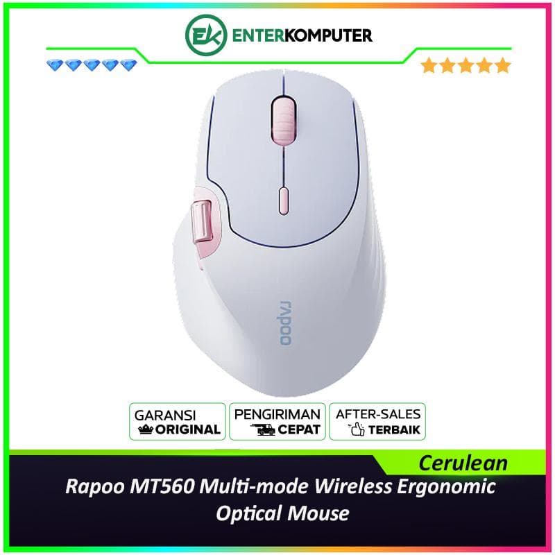 Rapoo MT560 Multi-mode Wireless Ergonomic Optical Mouse - Cerulean - foto 1