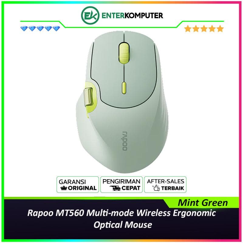 Rapoo MT560 Multi-mode Wireless Ergonomic Optical Mouse - Pale Green - foto 1