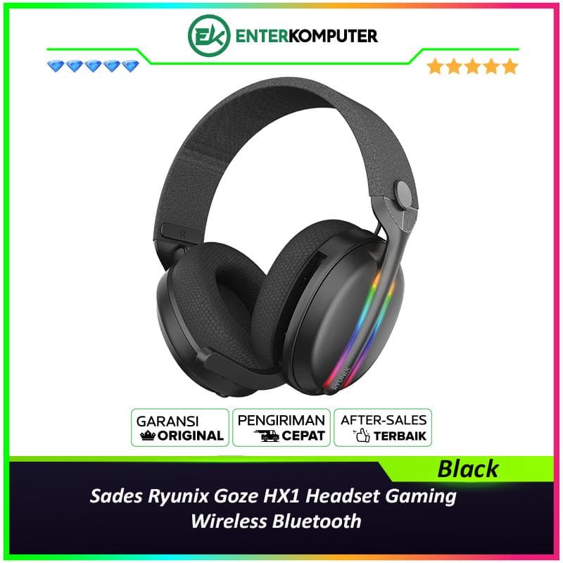 Sades Ryunix Goze HX1 Headset Gaming Wireless Bluetooth - Black - foto 1