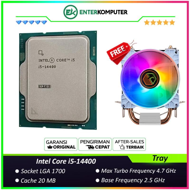 Intel Core i5-14400 2.5GHz Up To 4.7GHz - Cache 20MB [Tray] Socket LGA 1700 - Raptor Lake Refresh Series - NEW UNIT - 1 Years Warranty (Free!!! CUBE GAMING WIND V2 - 2 Copper Heat Pipes - Mirror RGB TOP Cover - Gaming CPU Cooler Rainbow Led) - foto 1
