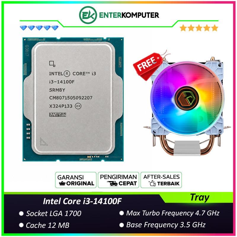 Intel Core i3-14100F 3.5GHz Up To 4.7GHz - Cache 12MB [Tray] Socket LGA 1700 - Raptor Lake Refresh Series - NEW UNIT - 1 Years Warranty (Free!!! CUBE GAMING WIND V2 - 2 Copper Heat Pipes - Mirror RGB TOP Cover - Gaming CPU Cooler Rainbow Led) - foto 1