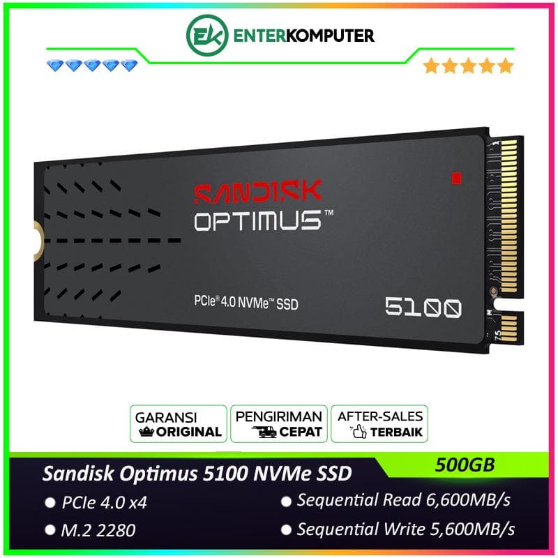 Sandisk Optimus 5100 NVMe SSD 500GB M.2 2280 PCIe 4.0 x4 - SDSP51500GAN - R 6600MB/s & W 5600MB/s - foto 1