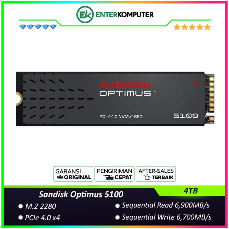 Sandisk Optimus 5100 NVMe SSD 4TB M.2 2280 PCIe 4.0 x4 - SDSP51400TAN - R 6900MB/s & W 6700MB/s - foto 1
