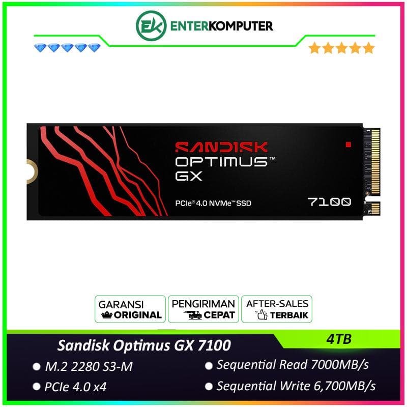 Sandisk Optimus GX 7100 NVMe SSD 4TB M.2 2280 S3-M PCIe 4.0 x4 - SDSP71400TAN - R 7000MB/s & W 6700MB/s - foto 1