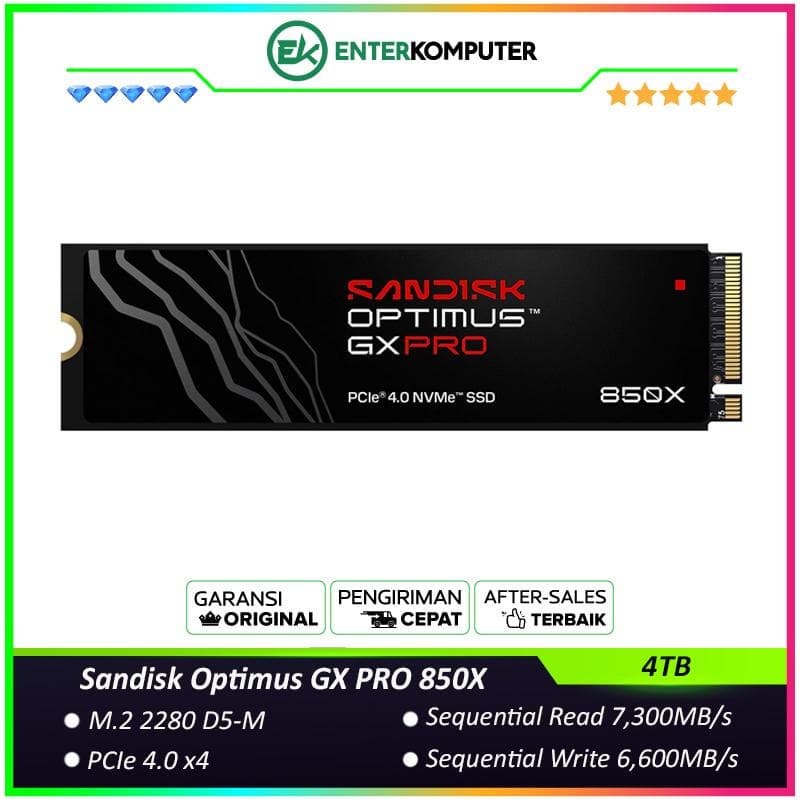 Sandisk Optimus GX PRO 850X NVMe SSD 4TB M.2 2280 D5-M PCIe 4.0 x4 - SDSP81400TAN - R 7300MB/s & W 6600MB/s - foto 1