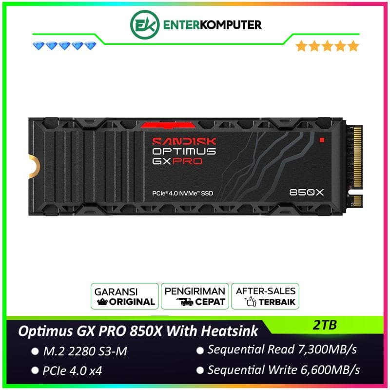 Sandisk Optimus GX PRO 850X NVMe SSD 2TB With Heatsink M.2 2280 S3-M PCIe 4.0 x4 - SDSP81200TAH - R 7300MB/s & W 6600MB/s - foto 1