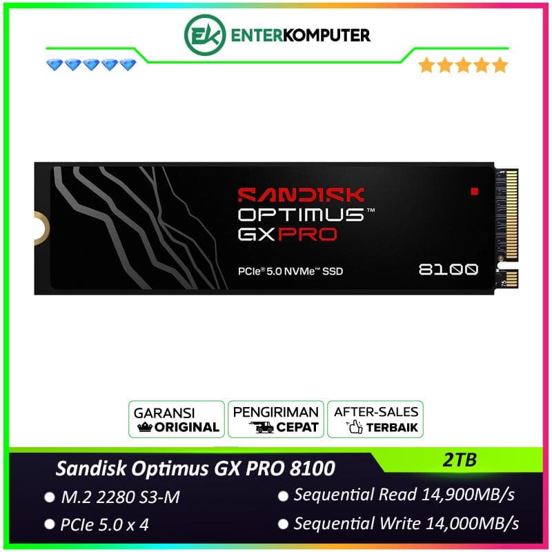 Sandisk Optimus GX PRO 8100 NVMe SSD 2TB M.2 2280 S3-M PCIe 5.0 x4 - SDSP82200TAN - R 14900MB/s & W 14000MB/s - foto 1