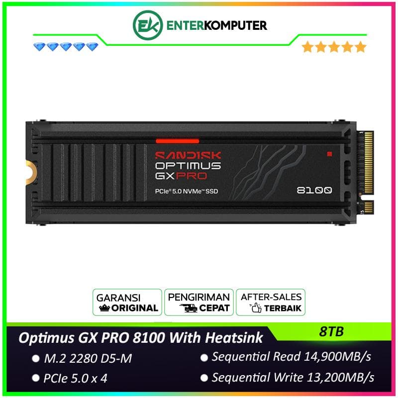 Sandisk Optimus GX PRO 8100 NVMe SSD 8TB With Heatsink M.2 2280 D5-M PCIe 5.0 x4 - SDSP82800TAH - R 14900MB/s & W 13200MB/s - foto 1
