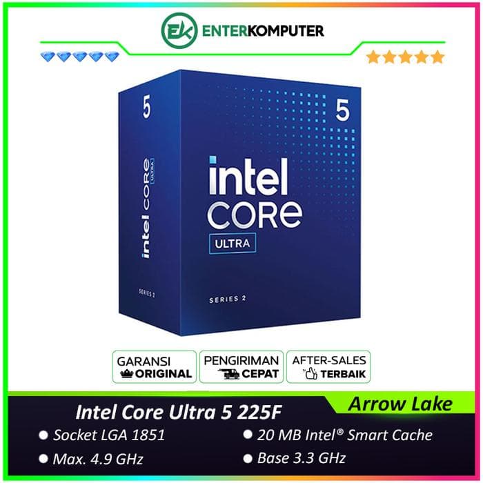 Intel Core Ultra 5 225F 3.3GHz Up To 4.9GHz - Cache 20MB [Box] Socket LGA 1851 - Arrow Lake Series - foto 1