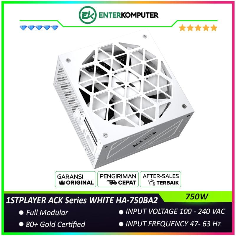 1STPLAYER ACK Series 750W WHITE HA-750BA2 Cybenetics and 80+ Gold Certified with Embossed Cable - Full Modular - ATX3.1 and PCIe 5.1 Ready - Active PFC - 140MM Hydraulic Bearing - Premium Quality Capacitors - 7 Years Warranty - foto 1