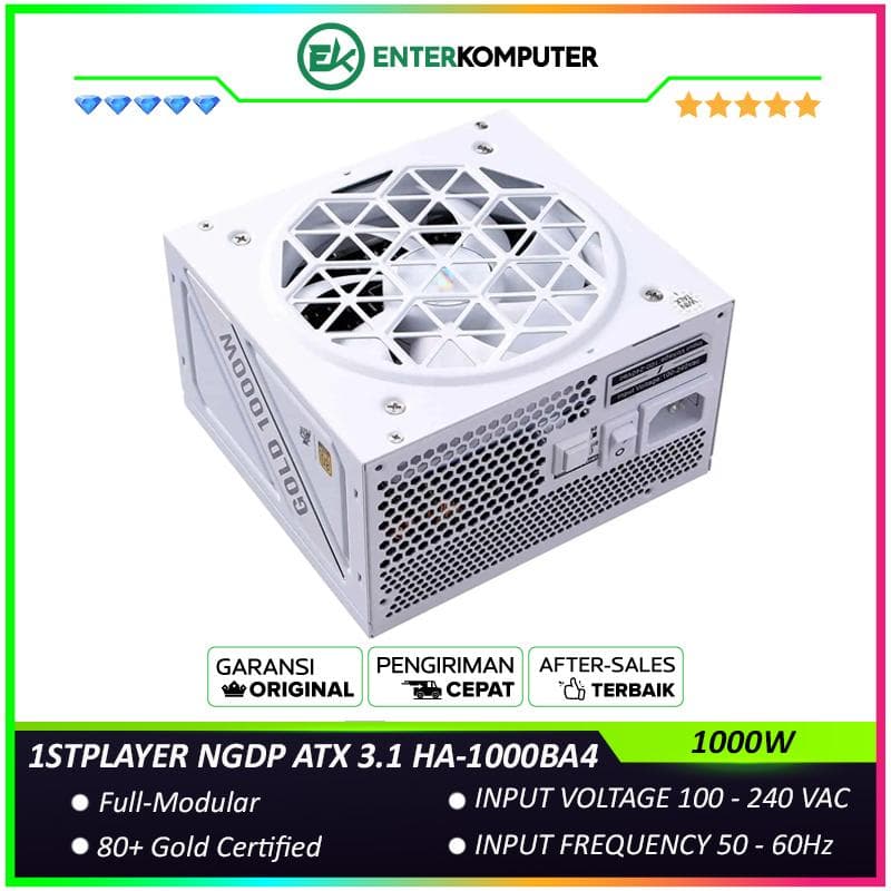 1STPLAYER NGDP ATX 3.1 1000W WHITE HA-1000BA4 80+ Gold Certified - Full Modular - ATX3.1 and PCIe 5.1 Ready - Embossed Cable - 10 Years Warranty Replacement - foto 1