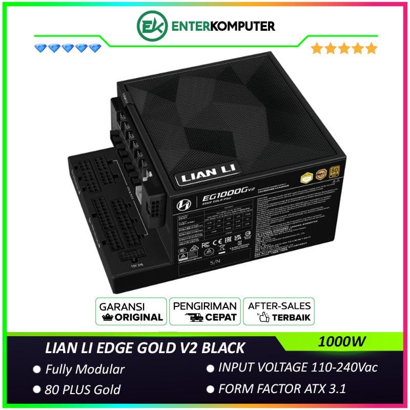 LIAN LI EDGE GOLD V2 1000W BLACK with L-Shape Design - Fully Modular - 80+ Gold Certified - Built-in USB HUB V2 - Cybenetics ATX 3.1 - PCIE 5.1 Ready - 10 Years Warranty Replacement - foto 1
