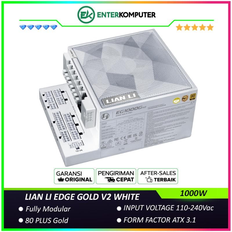 LIAN LI EDGE GOLD V2 1000W WHITE with L-Shape Design - Fully Modular - 80+ Gold Certified - Built-in USB HUB V2 - Cybenetics ATX 3.1 - PCIE 5.1 Ready - 10 Years Warranty Replacement - foto 1