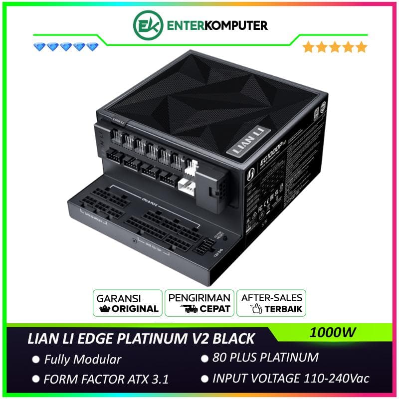 LIAN LI EDGE PLATINUM V2 1000W BLACK with L-Shape Design - Fully Modular - 80+ Platinum Certified - Built-in USB HUB V2 - Cybenetics ATX 3.1 - PCIE 5.1 Ready - 10 Years Warranty Replacement - foto 1