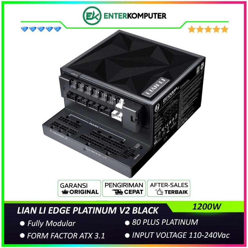 LIAN LI EDGE PLATINUM V2 1200W BLACK with L-Shape Design - Fully Modular - 80+ Platinum Certified - Built-in USB HUB V2 - Cybenetics ATX 3.1 - PCIE 5.1 Ready - 10 Years Warranty Replacement - foto 1
