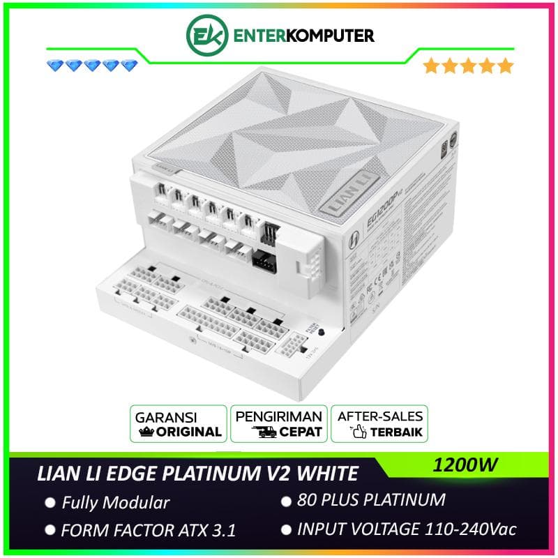 LIAN LI EDGE PLATINUM V2 1200W WHITE with L-Shape Design - Fully Modular - 80+ Platinum Certified - Built-in USB HUB V2 - Cybenetics ATX 3.1 - PCIE 5.1 Ready - 10 Years Warranty Replacement - foto 1
