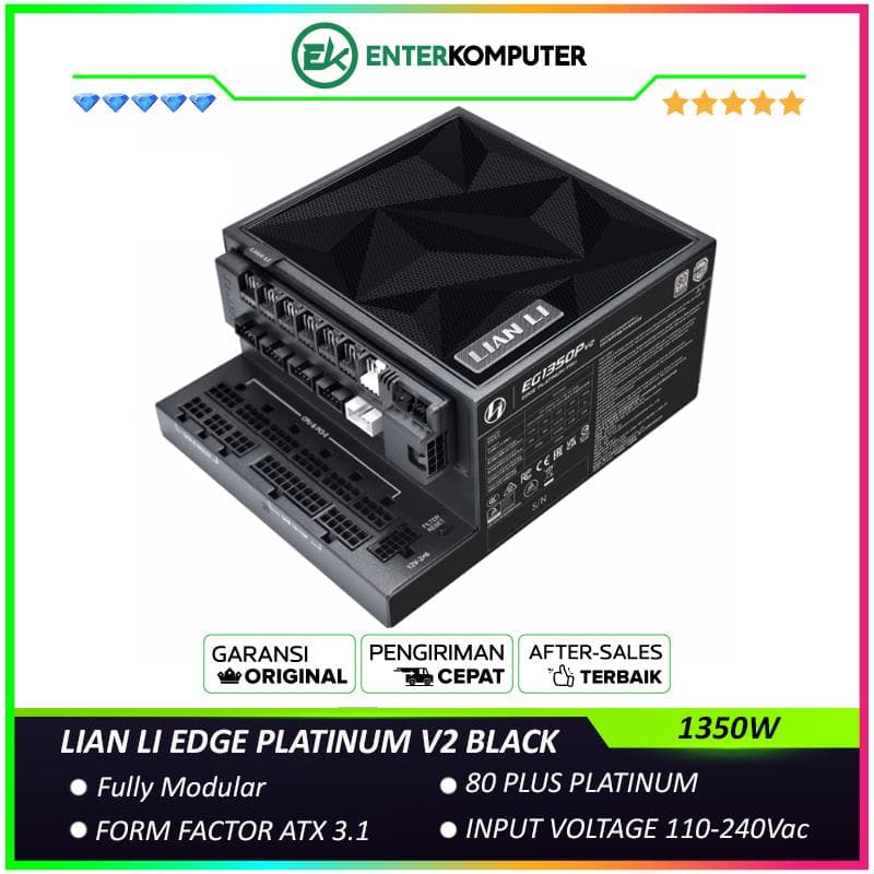 LIAN LI EDGE PLATINUM V2 1350W BLACK with L-Shape Design - Fully Modular - 80+ Platinum Certified - Built-in USB HUB ADV - Cybenetics ATX 3.1 - PCIE 5.1 Ready - 10 Years Warranty Replacement - foto 1