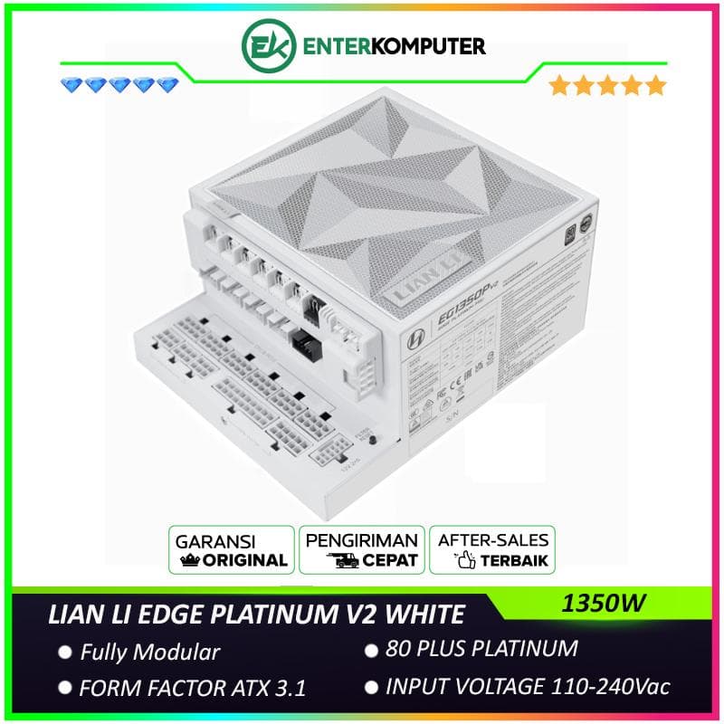 LIAN LI EDGE PLATINUM V2 1350W WHITE with L-Shape Design - Fully Modular - 80+ Platinum Certified - Built-in USB HUB ADV - Cybenetics ATX 3.1 - PCIE 5.1 Ready - 10 Years Warranty Replacement - foto 1