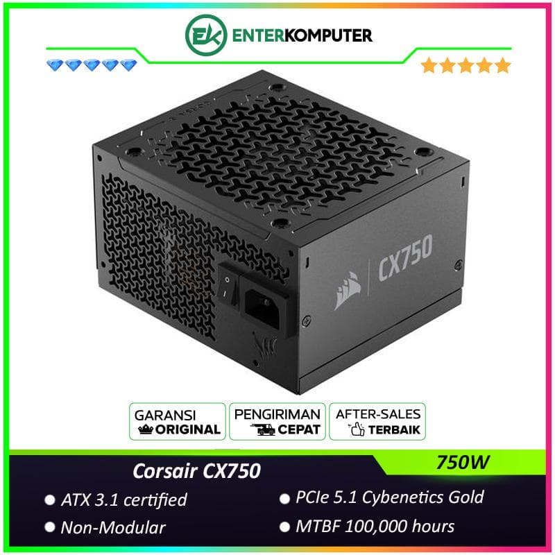 Corsair CX750 750W ATX 3.1 PCIe 5.1 Cybenetics Gold Non-Modular - foto 1