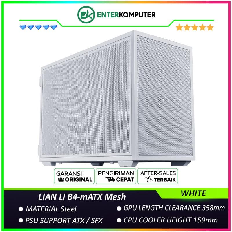 LIAN LI B4-mATX Mesh WHITE - Supports Both Horizontal and Vertical Layouts - USB Type C Included - Free 2Pcs 120mm Slim Fans - foto 1