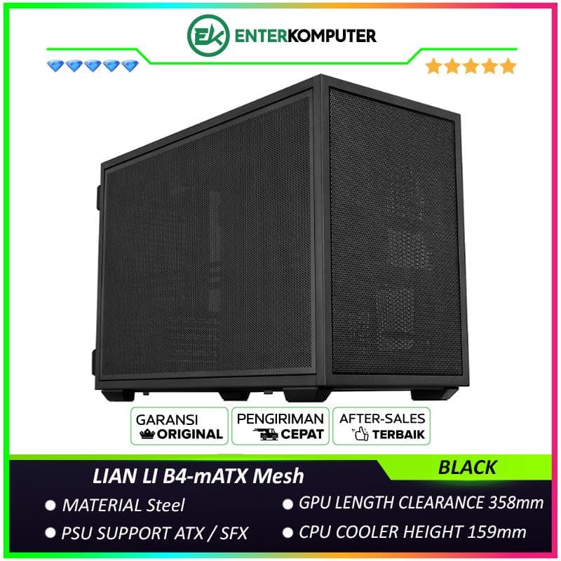 LIAN LI B4-mATX Mesh BLACK - Supports Both Horizontal and Vertical Layouts - USB Type C Included - Free 2Pcs 120mm Slim Fans - foto 1