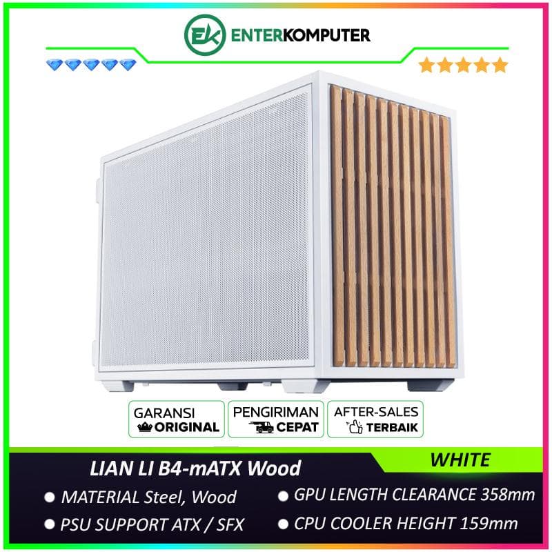 LIAN LI B4-mATX Wood WHITE - Beech Wood Front - Supports Both Horizontal and Vertical Layouts - USB Type C Included - Free 2Pcs 120mm Slim Fans - foto 1