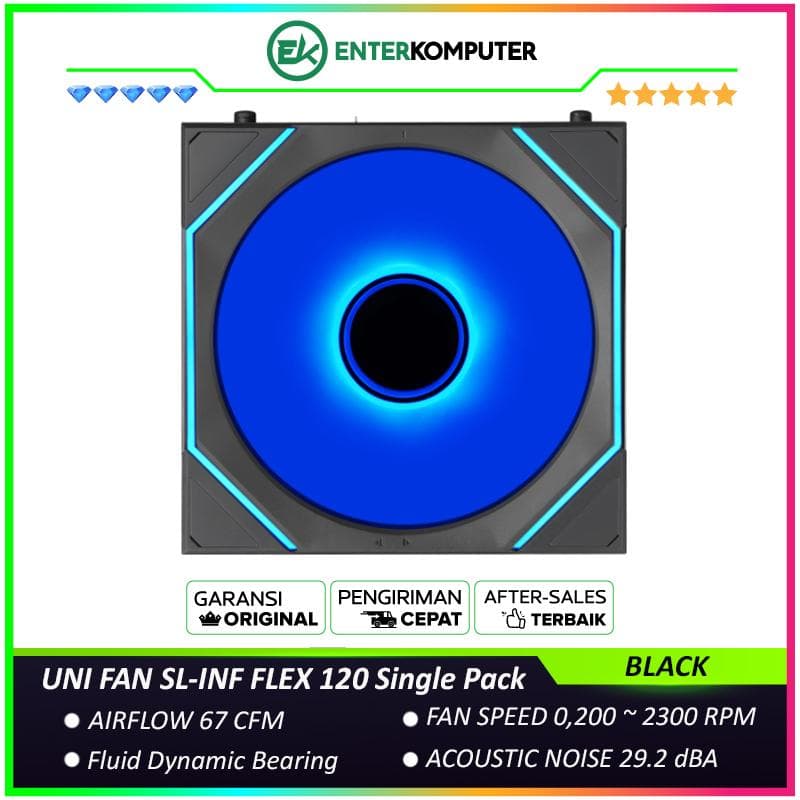 LIAN LI UNI FAN SL-INF FLEX 120 BLACK Single Pack - Multiple Control Modes - Three-Zone ARGB Lighting with Fan Blade - Side Infinity Mirror and Edge Lighting Effects - 12SLIN1F1B - foto 1