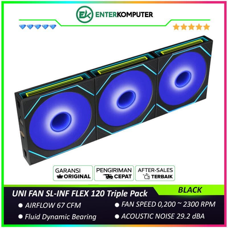 LIAN LI UNI FAN SL-INF FLEX 120 BLACK Triple Pack with Controller - Multiple Control Modes - Three-Zone ARGB Lighting with Fan Blade - Side Infinity Mirror and Edge Lighting Effects - 12SLIN1F3B - foto 1