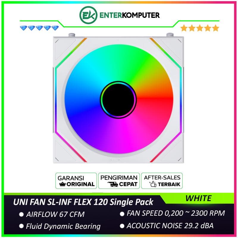 LIAN LI UNI FAN SL-INF FLEX 120 WHITE Single Pack - Multiple Control Modes - Three-Zone ARGB Lighting with Fan Blade - Side Infinity Mirror and Edge Lighting Effects - 12SLIN1F1W - foto 1