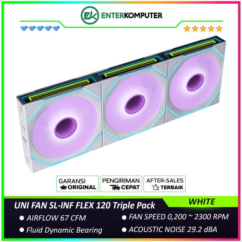 LIAN LI UNI FAN SL-INF FLEX 120 WHITE Triple Pack with Controller - Multiple Control Modes - Three-Zone ARGB Lighting with Fan Blade - Side Infinity Mirror and Edge Lighting Effects - 12SLIN1F3W - foto 1