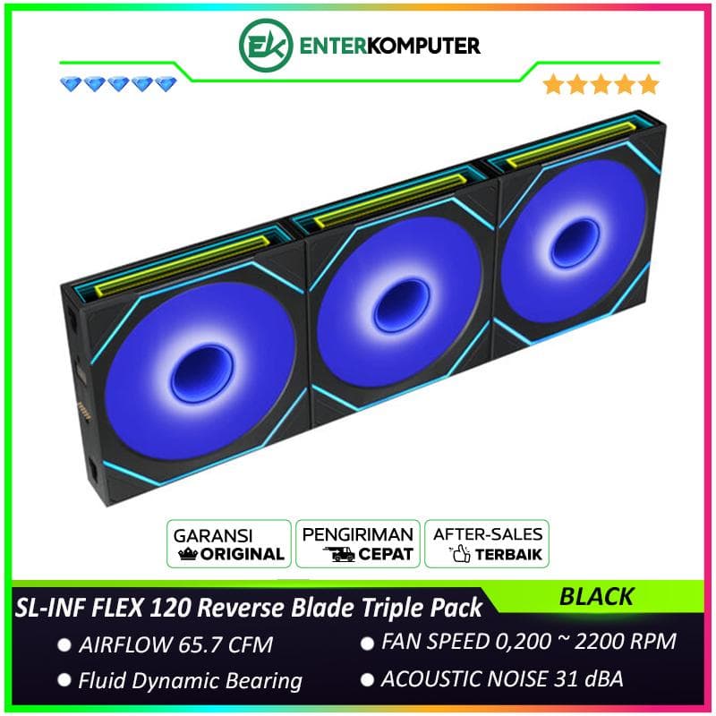 LIAN LI UNI FAN SL-INF FLEX 120 Reverse Blade BLACK Triple Pack with Controller - Multiple Control Modes - Three-Zone ARGB Lighting with Fan Blade - Side Infinity Mirror and Edge Lighting Effects - 12RSLIN1F3B - foto 1