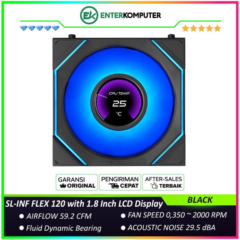 LIAN LI UNI FAN SL-INF FLEX 120 BLACK Single Pack with 1.8 Inch LCD Display - Multiple Control Modes - Three-Zone ARGB Lighting with Fan Blade - Side Infinity Mirror and Edge Lighting Effects - 12SLIND1F1B - foto 1