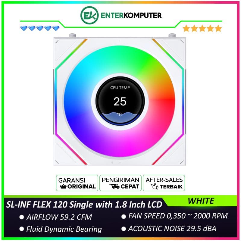 LIAN LI UNI FAN SL-INF FLEX 120 WHITE Single Pack with 1.8 Inch LCD Display - Multiple Control Modes - Three-Zone ARGB Lighting with Fan Blade - Side Infinity Mirror and Edge Lighting Effects - 12SLIND1F1W - foto 1