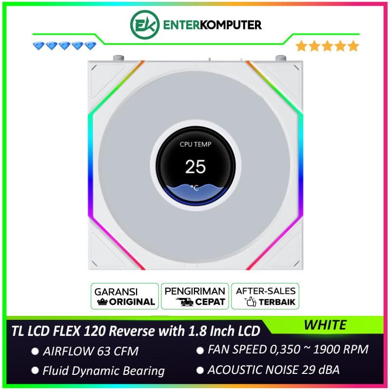 LIAN LI UNI FAN TL LCD FLEX 120 Reverse Blade WHITE Single Pack with 1.8 Inch LCD Display - Multiple Control Modes - Infinity Mirror ARGB Lighting with A Cleaner - Unified Visual Design - 12RTLLCD1F1W - foto 1