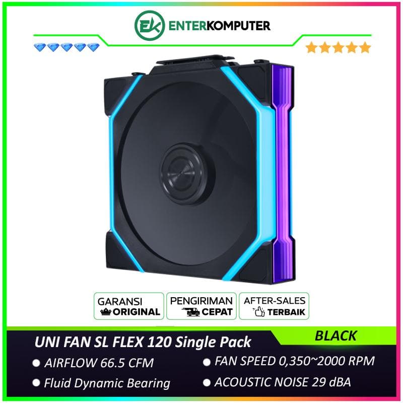 LIAN LI UNI FAN SL FLEX 120 BLACK Single Pack - Dual Control Modes - Dual-Sided Infinity Mirrors and Independently Controlled ARGB Zones Create Layered Illumination From Every Angle - 12SL1F1B - foto 1