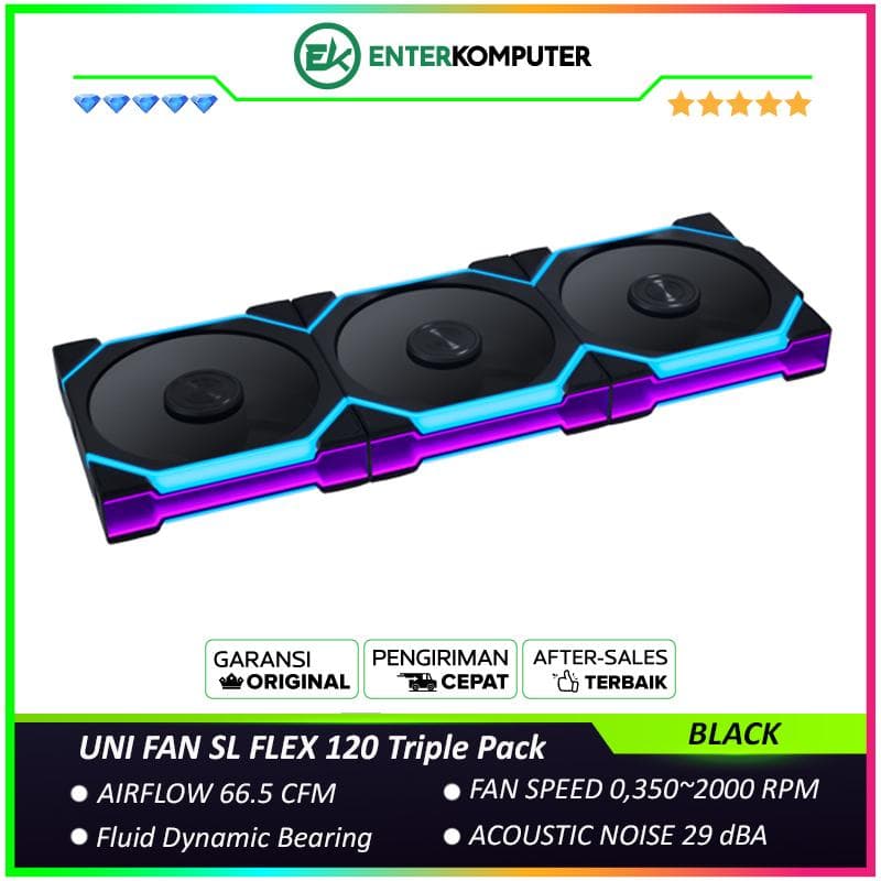 LIAN LI UNI FAN SL FLEX 120 BLACK Triple Pack with Controller - Dual Control Modes - Dual-Sided Infinity Mirrors and Independently Controlled ARGB Zones Create Layered Illumination From Every Angle - 12SL1F3B - foto 1