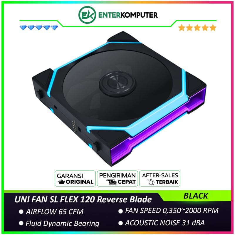 LIAN LI UNI FAN SL FLEX 120 Reverse Blade BLACK Single Pack - Dual Control Modes - Dual-Sided Infinity Mirrors and Independently Controlled ARGB Zones Create Layered Illumination From Every Angle - 12RSL1F1B - foto 1