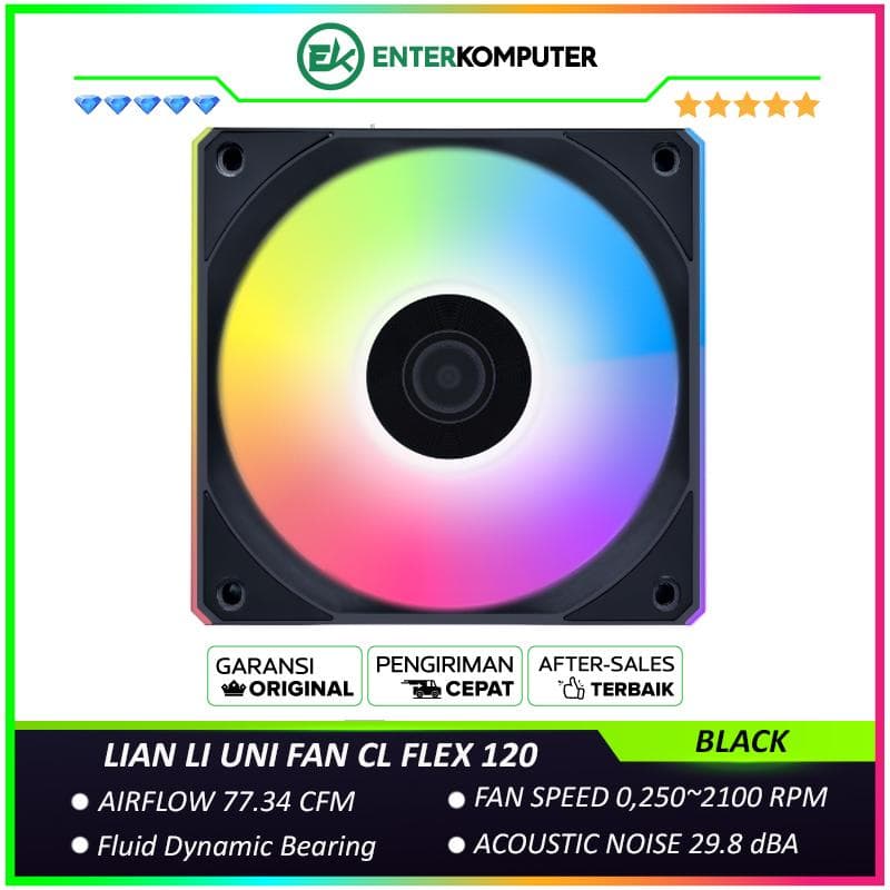 LIAN LI UNI FAN CL FLEX 120 BLACK Single Pack - Dual Control Modes - Dual-Zone RGB Lighting Enables Independent Control of The Fan Blades and Side Light Strips - 12CL1F1B - foto 1