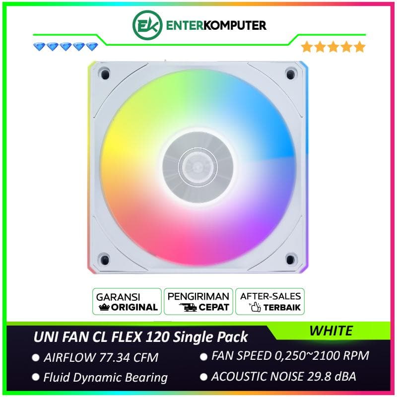 LIAN LI UNI FAN CL FLEX 120 WHITE Single Pack - Dual Control Modes - Dual-Zone RGB Lighting Enables Independent Control of The Fan Blades and Side Light Strips - 12CL1F1W - foto 1