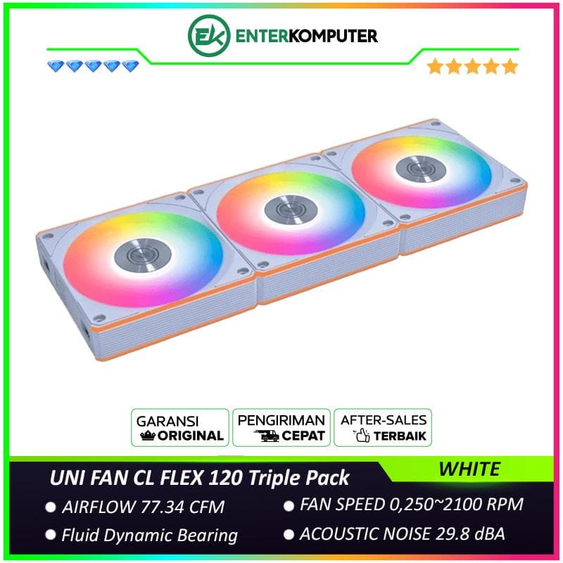 LIAN LI UNI FAN CL FLEX 120 WHITE Triple Pack with Controller - Dual Control Modes - Dual-Zone RGB Lighting Enables Independent Control of The Fan Blades and Side Light Strips - 12CL1F3W - foto 1