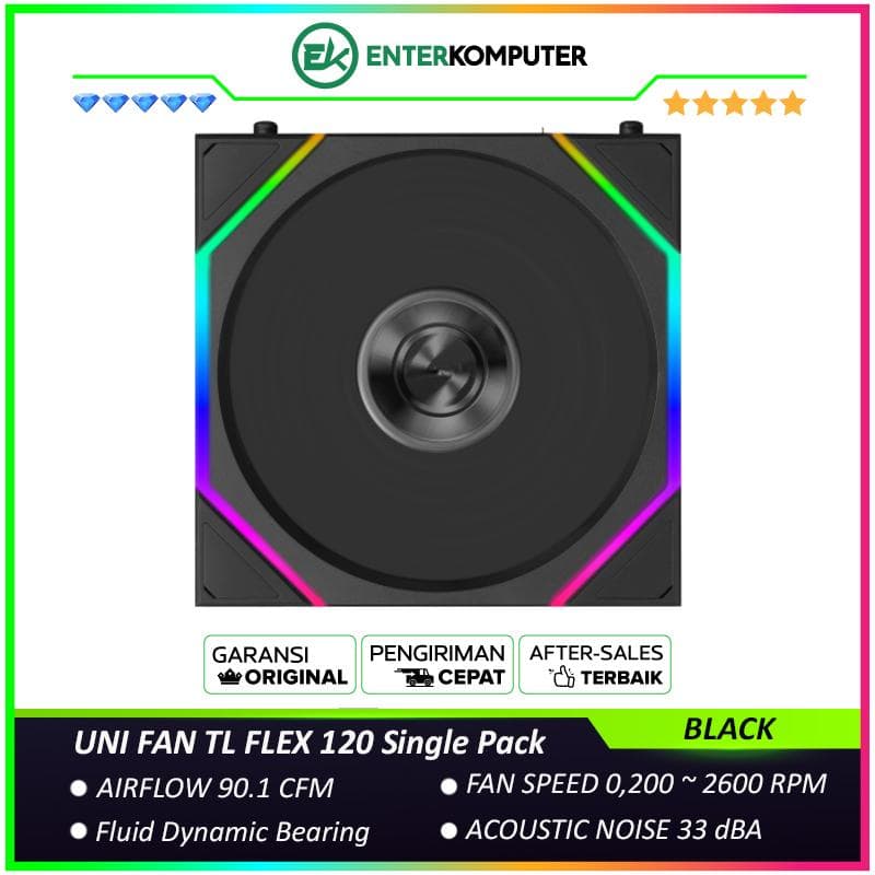 LIAN LI UNI FAN TL FLEX 120 BLACK Single Pack - Multiple Control Modes - Infinity Mirror ARGB Lighting with A Cleaner - Unified Visual Design - 12TL1F1B - foto 1