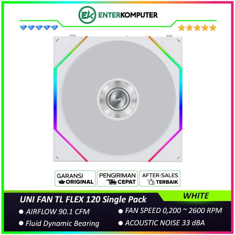 LIAN LI UNI FAN TL FLEX 120 WHITE Single Pack - Multiple Control Modes - Infinity Mirror ARGB Lighting with A Cleaner - Unified Visual Design - 12TL1F1W - foto 1