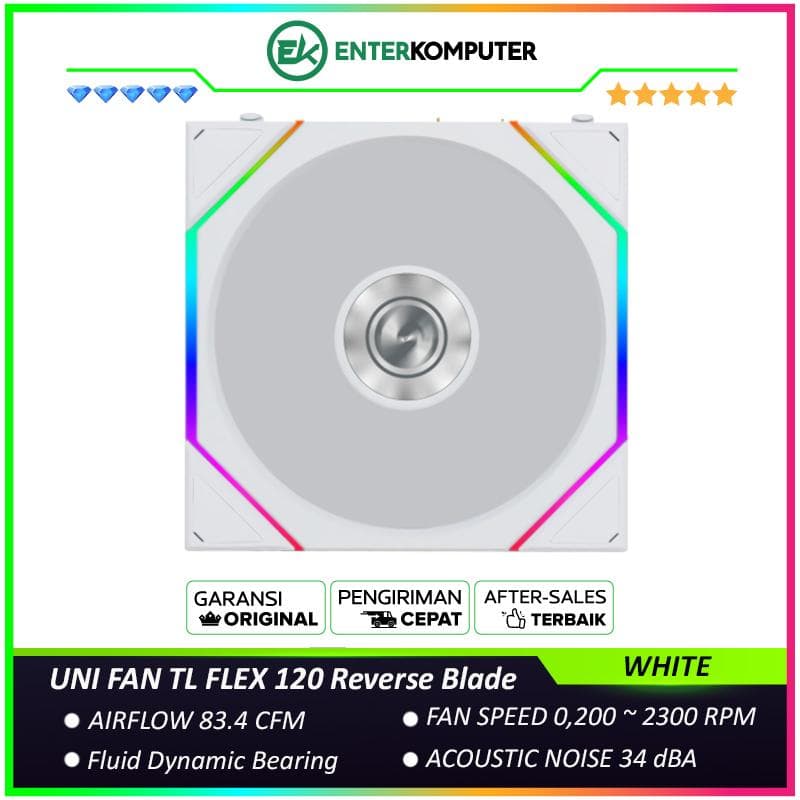 LIAN LI UNI FAN TL FLEX 120 Reverse Blade WHITE Single Pack - Multiple Control Modes - Infinity Mirror ARGB Lighting with A Cleaner - Unified Visual Design - 12RTL1F1W - foto 1
