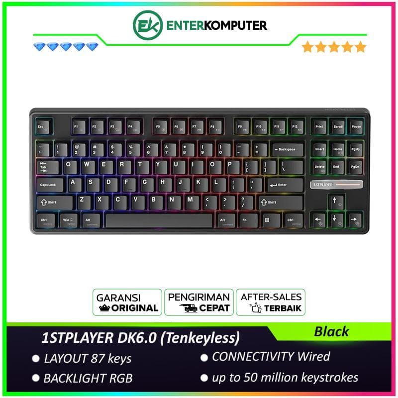 1STPLAYER DK6.0 Black - Gaming Mechanical Keyboard 108 Keys Layout (Red Switch) - Gasket Structure - RGB Backligting - ABS Keycap - Side Decorative Light Design - foto 1