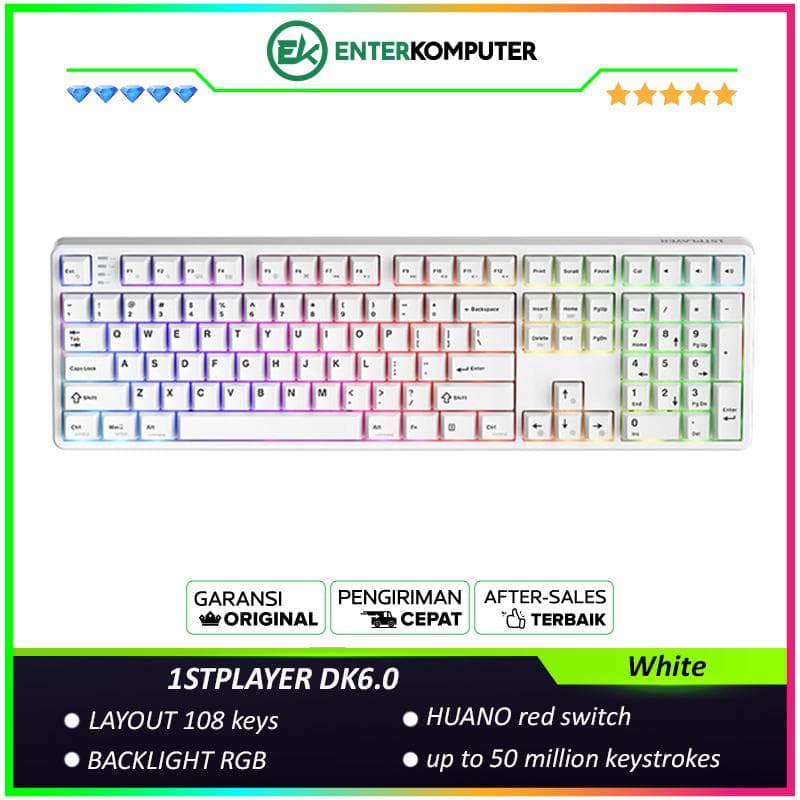 1STPLAYER DK6.0 White - Gaming Mechanical Keyboard 108 Keys Layout (Red Switch) - Gasket Structure - RGB Backligting - ABS Keycap - Side Decorative Light Design - foto 1