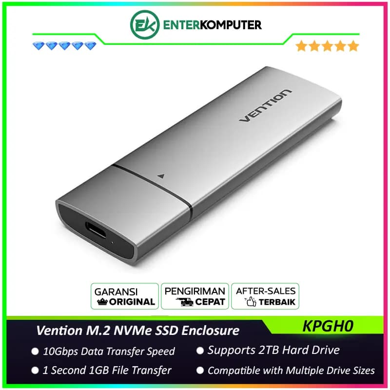 Vention M.2 NVMe SSD Enclosure (USB 3.1 Gen 2-C) Gray Aluminum Alloy Type - KPGH0 - foto 1
