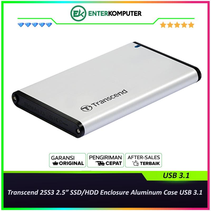 Transcend 25S3 2.5” SSD/HDD Enclosure Aluminum Case USB 3.1 - foto 1