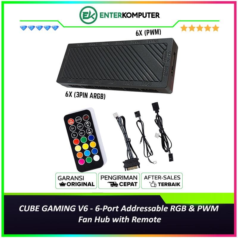 CUBE GAMING V6 - 6-Port Addressable RGB & PWM Fan Hub with Remote - foto 1