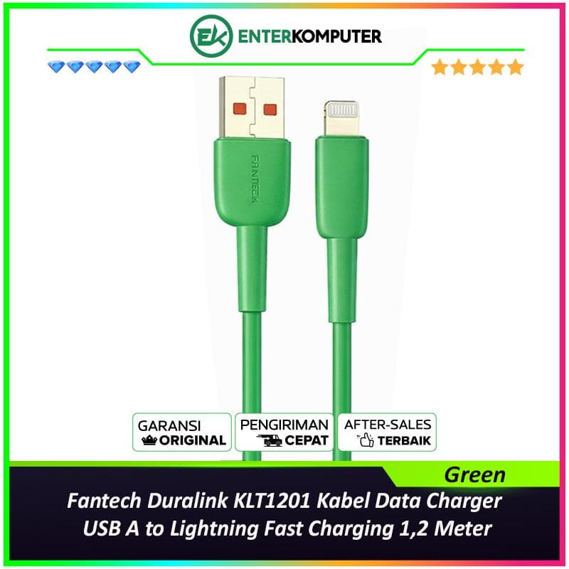 Fantech Duralink KCT1201 Kabel Data Charger USB A to Type -C Fast Charging 1,2 Meter - Green - foto 1
